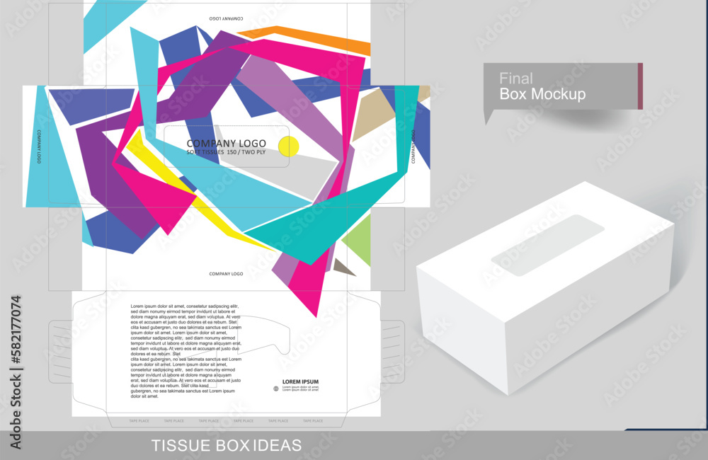 Poster white box mockup both whole and opened with colorful geometric patterns