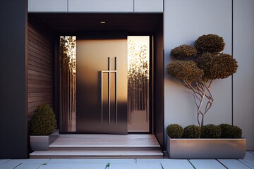 Modern metal door entrance to a house. Generative AI
