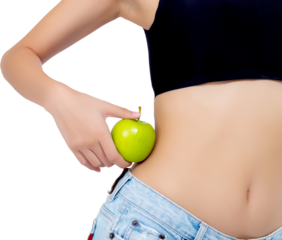 Beautiful body woman sexy slim holding green apple with cellulite for wellness, girl with fitness for weight loss and healthy, healthcare and diet concept.
