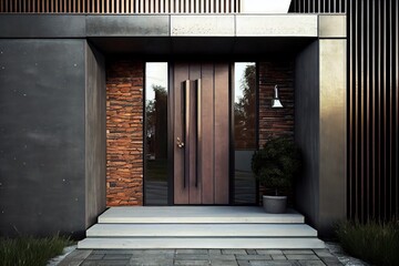 Modern metal door entrance to a house. Generative AI
 - obrazy, fototapety, plakaty