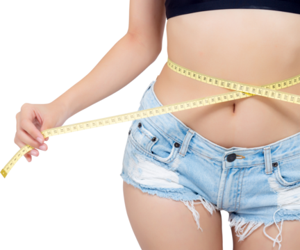 Asian woman diet and slim with measuring waist for weight, girl have cellulite and calories loss with tape measure, health and wellness concept.