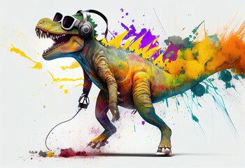 Dinosaur Multi Color Splash Looking Hip Generative AI