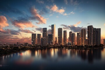 Fototapeta na wymiar Downtown Miami Skyline & Marina. Generative AI