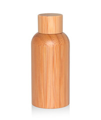 Wooden cosmetic dropper bottle isolated white background. Eco cosmetics and zero waste concept