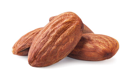 Almond nuts close-up on a white background.