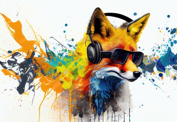 Naklejka premium Fox Multi Color Splash Looking Chic Generative AI