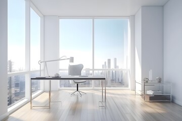 Fototapeta premium Modern home office with a big windows.