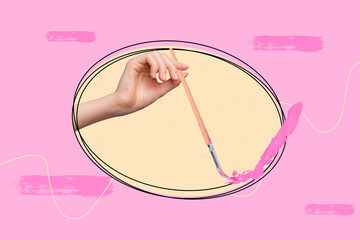 Photo banner conceptual collage of creativity brush drawing pink colors hobby masterpiece...