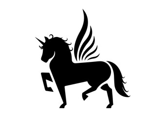 Pegasus Icon Flat Design Vector. Black Silhouette Of Pegasus