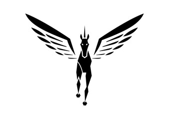 Pegasus Icon Flat Design Vector. Black Silhouette Of A Flying Pegasus