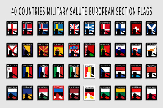 40 European countries parts military salute vector illustration collection, suitable for poster, banner, flyer, t-shirt design, flyer, independence day, annual anniversary, wallpaper.
