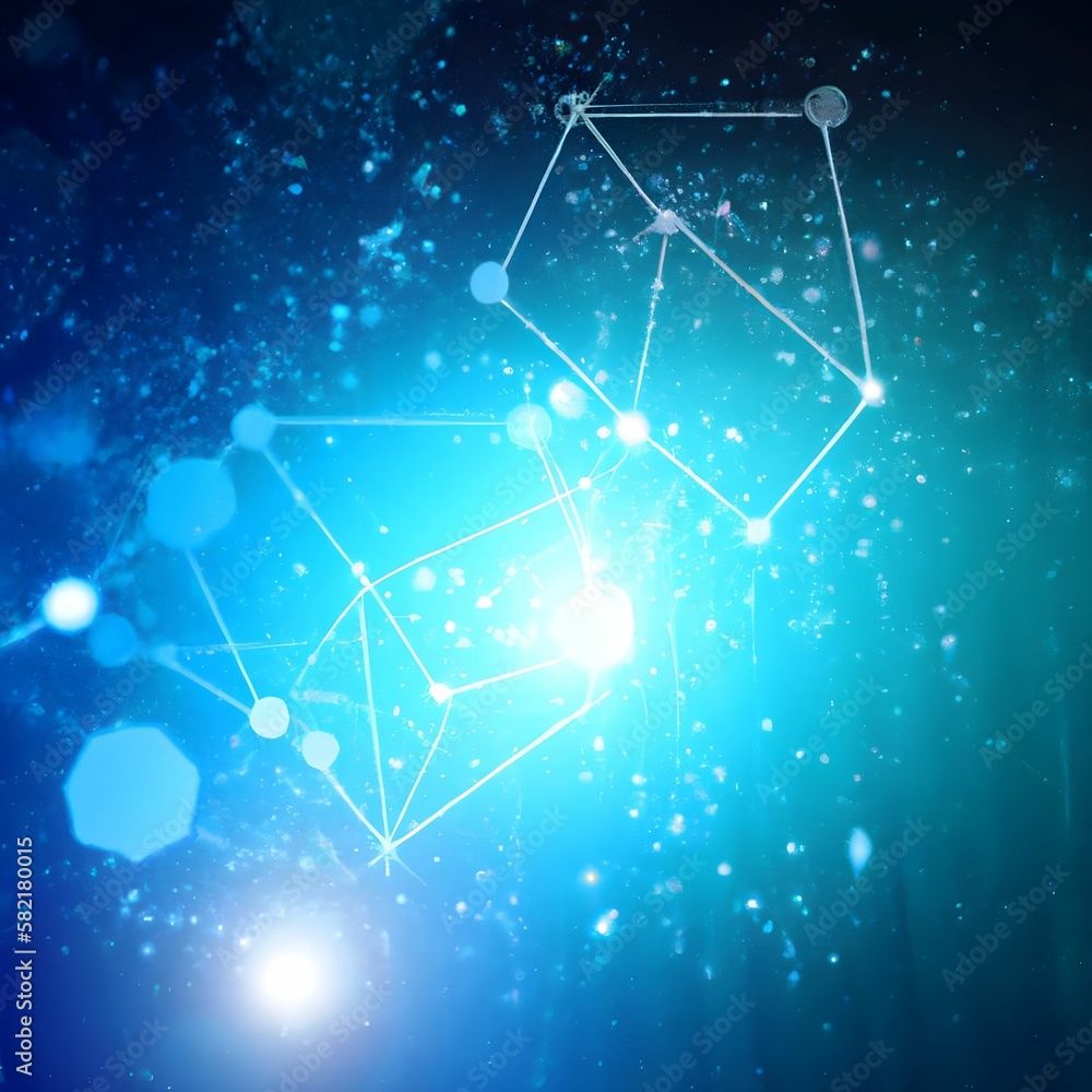 Poster blue background with a network of connected lines and dots