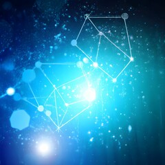 Blue background with a network of connected lines and dots