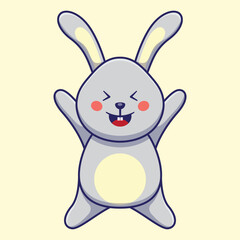 bunny rabbit jump up cute cartoon vector animal illustration, kawaii animal