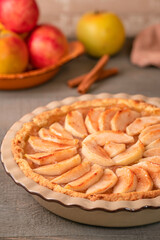 Homemade apple tart on wooden table. Fresh Baked Apple Pie