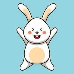 bunny rabbit jump up cute cartoon vector animal illustration, kawaii animal