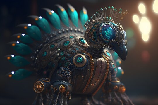 robot peacock created using AI Generative Technology