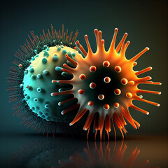 Virus. Abstract vector 3d microbe. Computer virus, allergy bacteria, medical healthcare, microbiology concept. Disease germ, pathogen organism, infectious micro virology. AI generated content