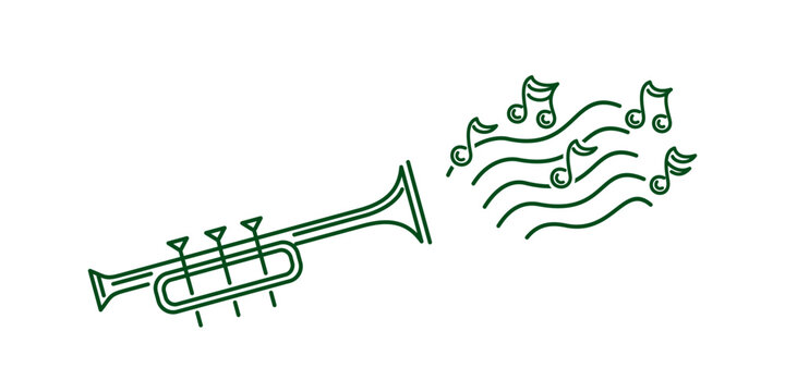 Playing trumpet and notes line icon. Vector illustration