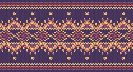 Purple and oragne Square table knitting pattern, Festive Sweater Design. Seamless Knitted Pattern