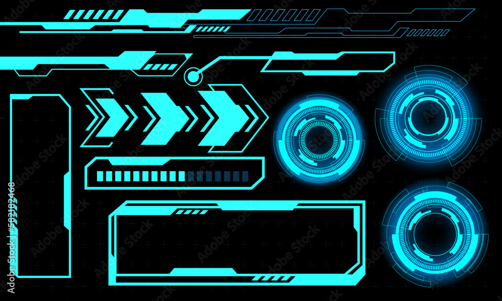 Poster set of hud circle modern user interface elements design technology cyber blue on black futuristic ve