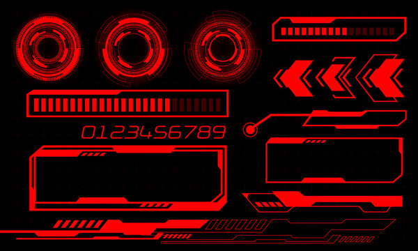 Set of HUD circle modern user interface elements design technology cyber red on black futuristic vector
