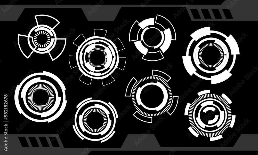 Poster set of hud circle white modern user interface elements design technology cyber on black futuristic v