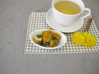 A cup of tea from dried dandelion flowers