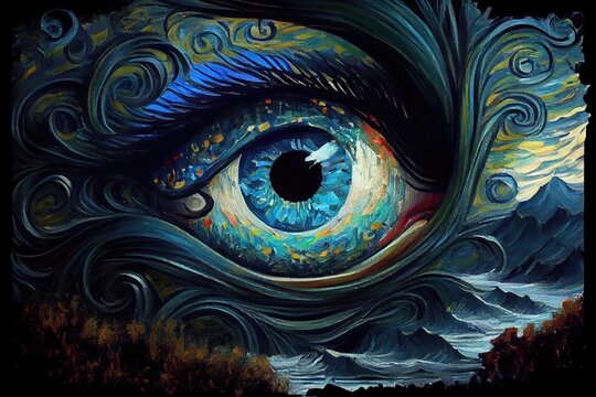 Beautiful gothic eye, van gogh style painting. Generative AI