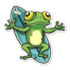 Fotobehang Cartoon frog surfer sticker  © Stickers