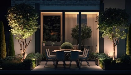 Obraz na płótnie Canvas Ultra modern home with luxury patio after the sun went down
