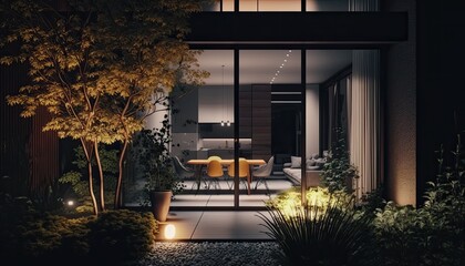 Ultra modern home with luxury patio after the sun went down