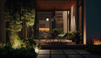 Ultra modern home with luxury patio after the sun went down