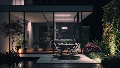 Ultra modern home with luxury patio after the sun went down