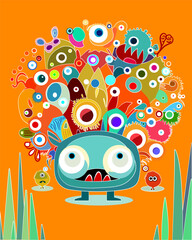 Vector illustration cute and fantastic monster wall art