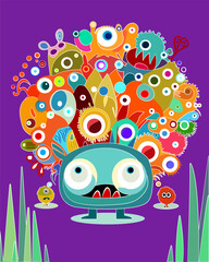Vector illustration cute and fantastic monster wall art