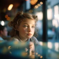 Fototapeta premium portrait of a little girl through a window - AI-Generated