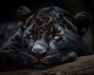 Black Panther-Black Leopard Sleeping Portrait-Generative AI
