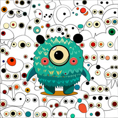 Vector illustration cute and fantastic monster wall art