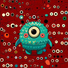Vector illustration cute and fantastic monster wall art