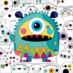 Vector illustration cute and fantastic monster wall art