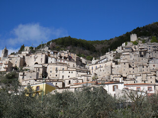 Fototapeta na wymiar Pesche - Isernia - Molise - Ancient stone houses of a characteristic Molise village - Italy