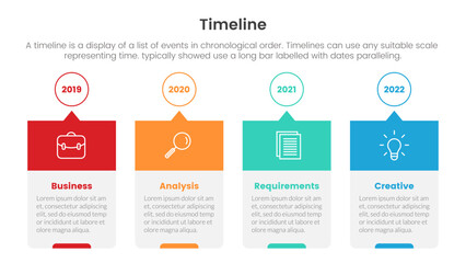 timeline set of point infographic with 4 point stages and box and circle time stamp concept for slide presentation template banner