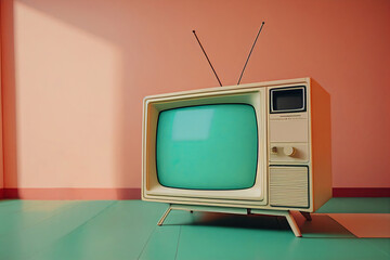 Old television inside a house. Generative AI