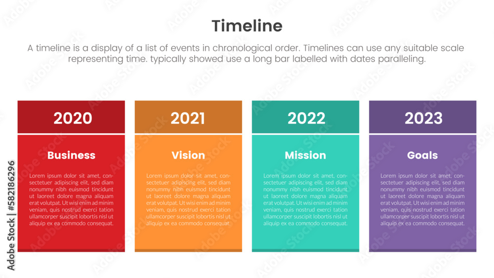 Poster timeline set of point infographic with colorful table box shape and 4 point stages concept for slide