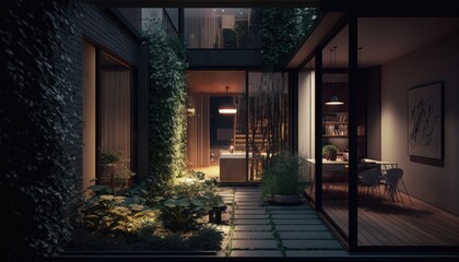 Ultra modern home with luxury patio after the sun went down