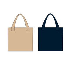 Supermarket shopping bag fabric vector mockup. Textile hand bag in beige, blue color, vector. Outline bag template for advertising goods and services. Eco friendly bag made from recycled material.