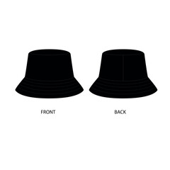 Black fashionable hats with round brim, vector drawing. Summer sun hat template. Headwear for a stylish look.