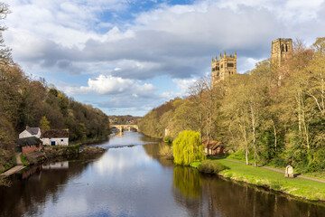 The River Wear with the magnificent Durham Cathedral on the right in the city of Durham. Taken on a...