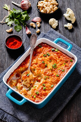 tasty Cauliflower casserole in a blue baking dish